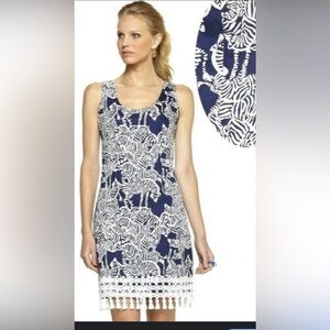Lilly Pulitzer Zebra Pattern Midi Dress in Navy and white